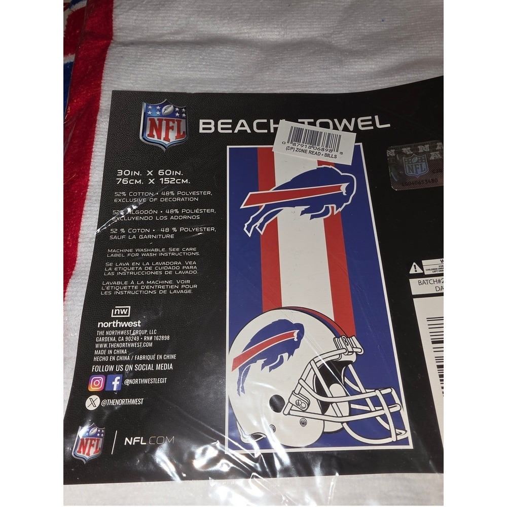 2 NFL Buffalo Bills Beach Towel Northwest 30x60 Red White Blue Logo Helmet New